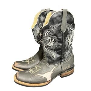 Botas Nicasio Mens Black‎ Gray Leather Distressed Westerm Cowboy Boots Size 8.5